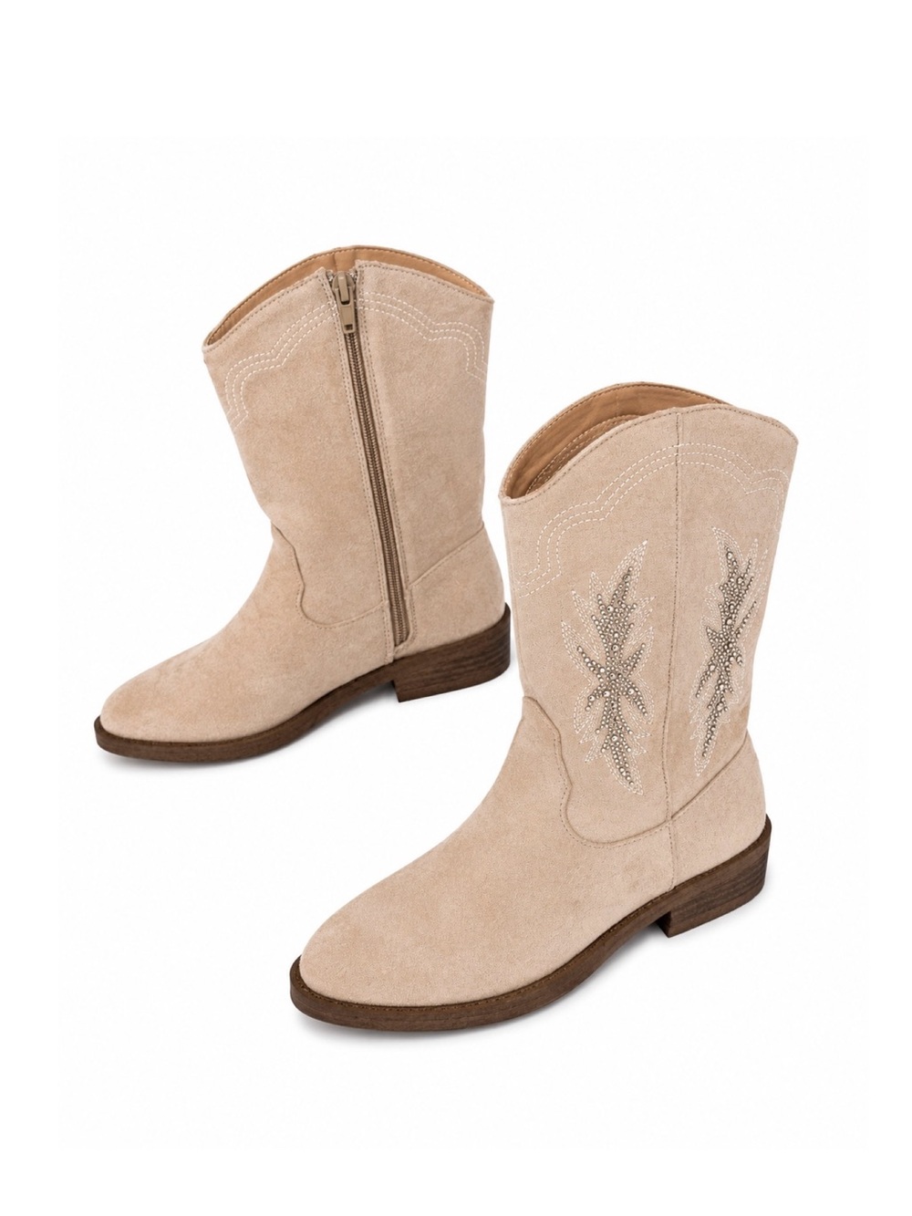 Steve Madden Beige Suede Western Zip Boots